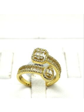 Genuine Sterling Silver 925 Bypass Ring with Square & Oval Design – Brand New